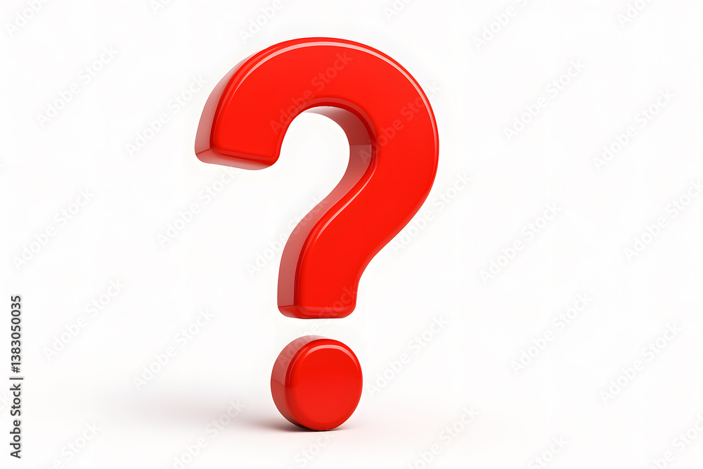 Glossy red 3D question mark symbol isolated on white background. Icon representing questions, uncertainty, problems, solutions, help, support, FAQ, information, and curiosity. 3D render illustration. Glossy red 3D question mark symbol isolated on white background. Icon representing questions, uncertainty, problems, solutions, help, support, FAQ, information, and curiosity. 3D render illustration.