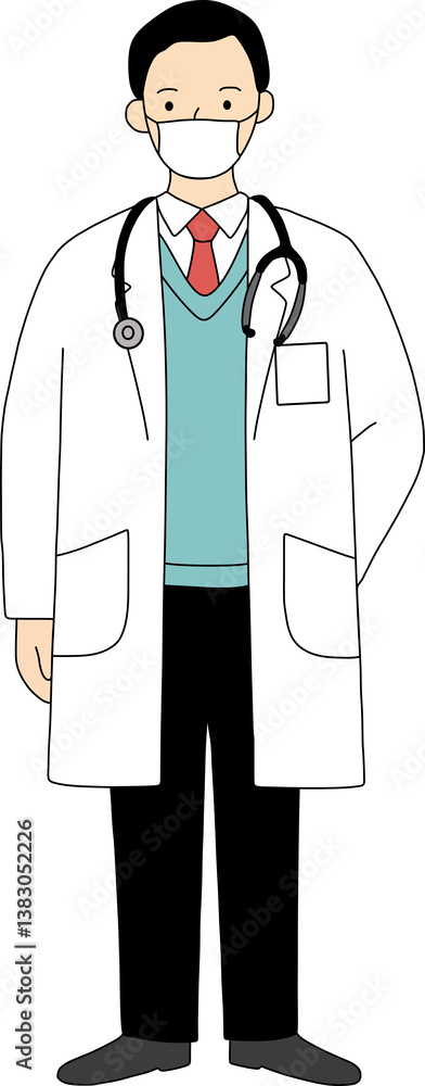 Flat Minimalist Doctor Illustration with Face Mask and Stethoscope Flat Minimalist Doctor Illustration with Face Mask and Stethoscope