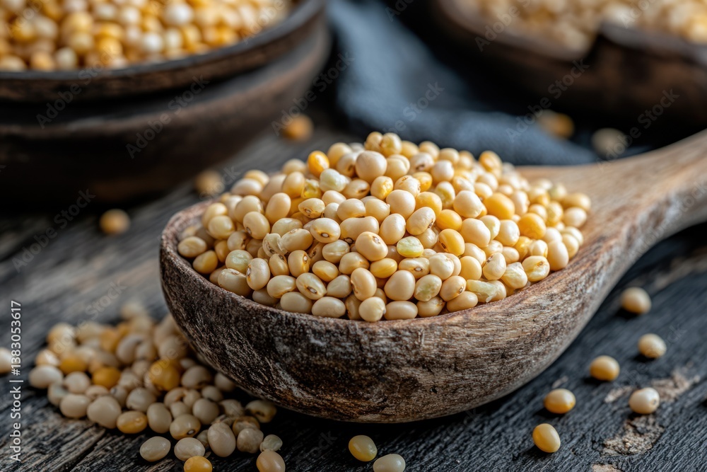 Heap of Yellow Split Peas in a Wooden Spoon Heap of Yellow Split Peas in a Wooden Spoon