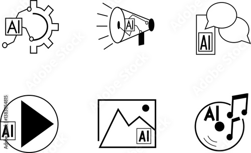various design ai tools icon set, ai setting, ai voice, ai chat, ai videos, ai images, ai music 