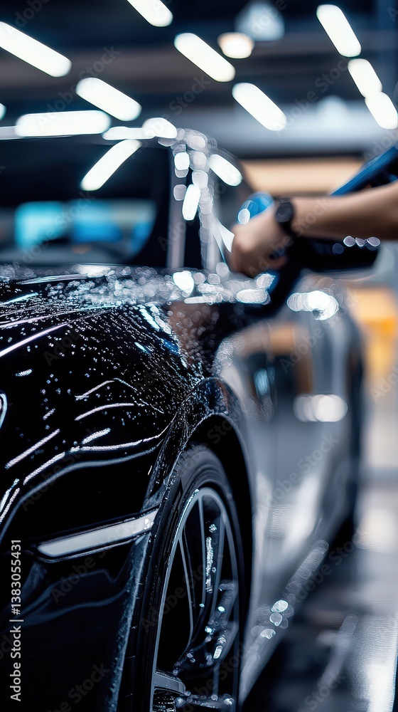 Obraz premium Auto detailer cleaning the interior of a luxury car