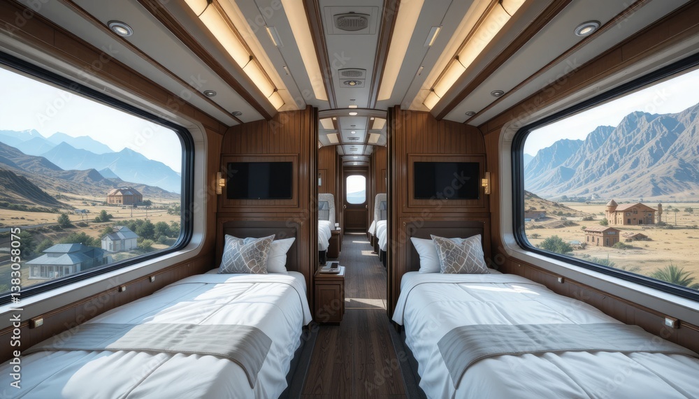 Obraz premium Luxury Train Cabin Interior with Mountain View