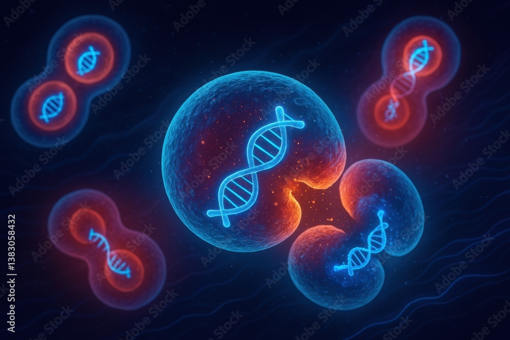 Futuristic DNA structures with glowing effects and molecular elements