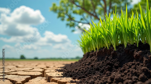 Wallpaper Mural Restoring Life Grass Growth on Cracked Soil Agricultural Field Nature Scene Bright Daylight Close-Up View Torontodigital.ca