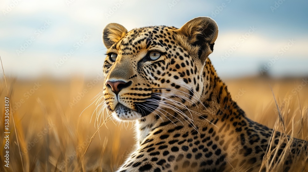 Fototapeta premium Majestic leopard portrait in the savanna