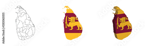 Sri Lanka outline, fill with flag and 3d map