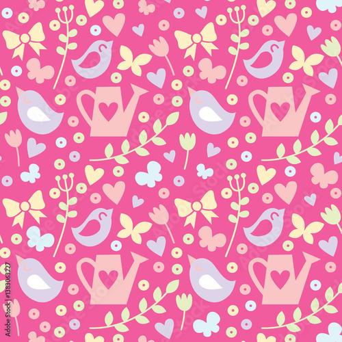 seamless pattern with hand drawn spring doodles for wrapping paper, background, coloring pages, scrapbooking, stationery, wallpaper, prints, etc. 