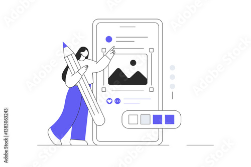 Design and development. Character designing ui and ux interface, building website, mobile app and typography. Graphic and web design. Flat Cartoon Vector Illustration, icon. Stylish abstract design 