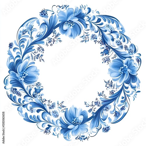Decorative floral wreath in shades of blue