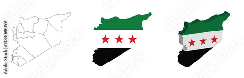 Syria outline, fill with flag and 3d map