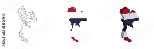 Thailand outline, fill with flag and 3d map