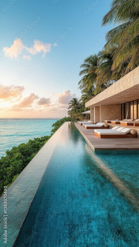 Fototapeta premium Oceanfront Villa Infinity Pool Sunset View