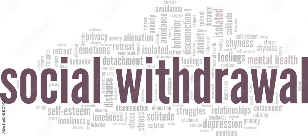 Fototapeta premium Social Withdrawal word cloud conceptual design isolated on white background.