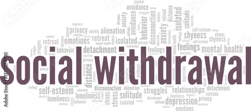 Social Withdrawal word cloud conceptual design isolated on white background.