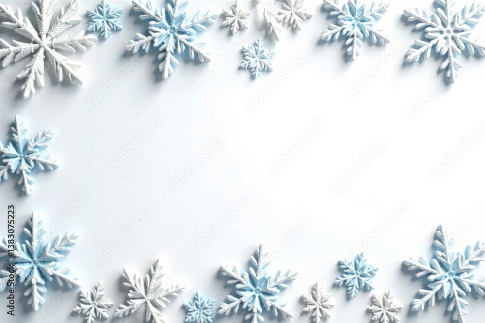 Delicate snowflake pattern border on white background, vector illustration, festive decoration Delicate snowflake pattern border on white background, vector illustration, festive decoration