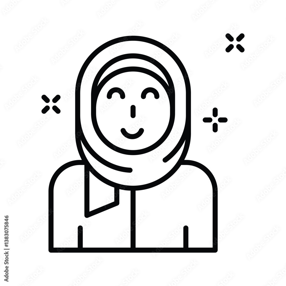 Ready to use outline icon of muslim woman in hijab Ready to use outline icon of muslim woman in hijab