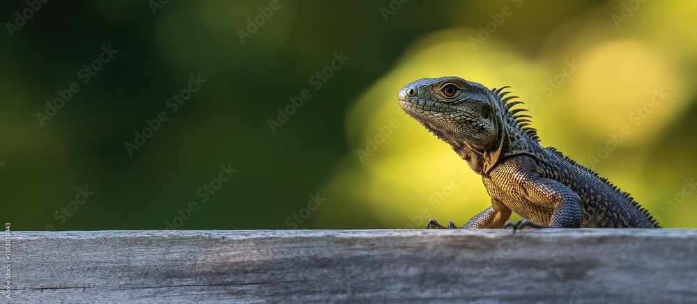 Fototapeta premium Lizard on Wooden Railing