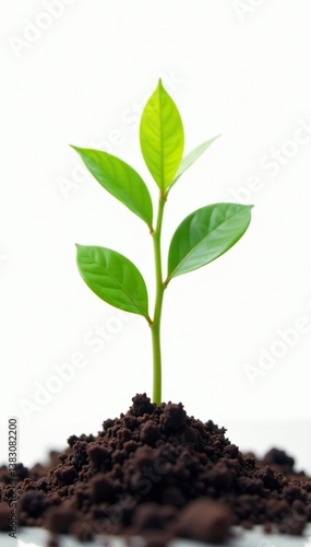 Wallpaper Mural Delicate stem of a single plant rises from earthy ground on white background, botanical, greenery, flower power Torontodigital.ca