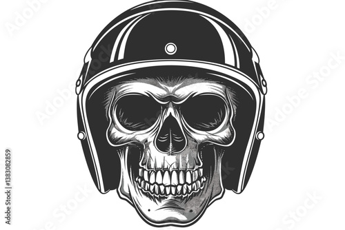line art vector skull retro helmet black white, tengkorak dengan helm retro