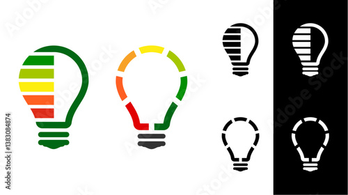 Energy Efficiency Light Bulb. Concept for Energy Saving Rates and Rating Classes to Optimize Costs, Promote Green Energy. Vector template