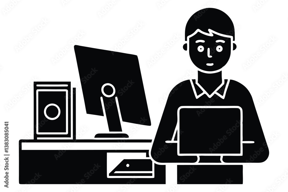 Student Learning Computer Hardware Components Vector Student Learning Computer Hardware Components Vector