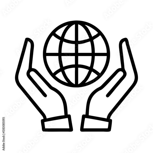 Hands holding world globe vector illustration for global support and care concept design element icon