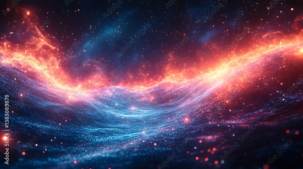 Fototapeta premium Futuristic Light Particles Wave Field Energy Blue Red Glow Motion Vibe Illustration