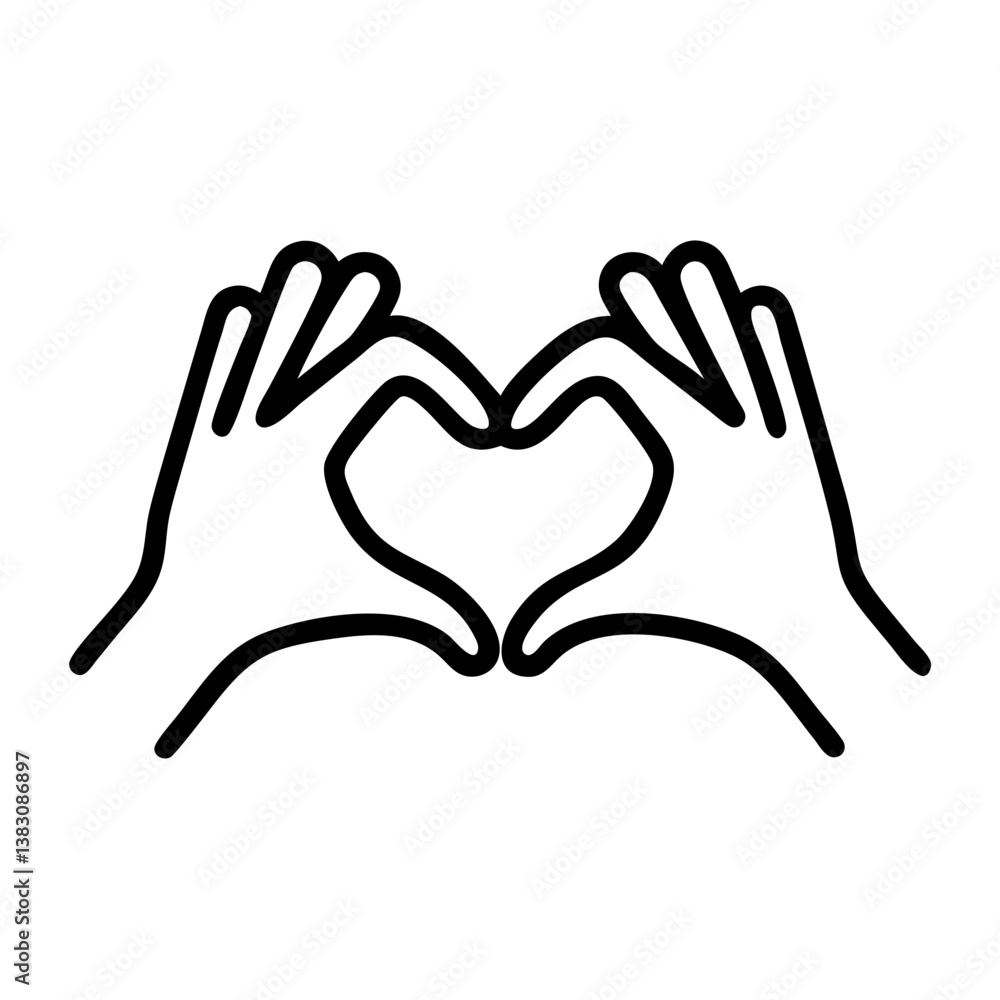 Obraz premium Hands making heart shape vector illustration love gesture hand drawn design element outline heart hands symbol