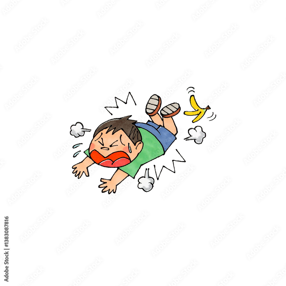 Obraz premium バナナで転ぶ男の子