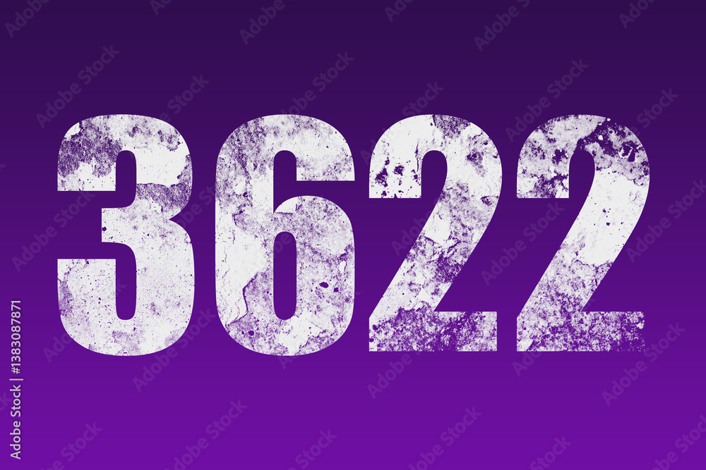 flat white grunge number of 3622 on purple background. flat white grunge number of 3622 on purple background.