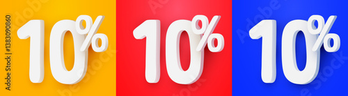 10 percent Off. 3d number 10. Sale banner. Vector illustration.