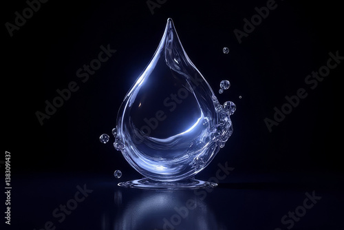 The image shows a blue water drop on a black background