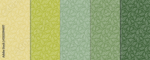 tropical monstera leaf seamless pattern set. narural greenery botanical pattern collection. summer jungle exotic pattern line art collection
