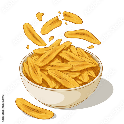 Digital Vector Illustration of Traditional Malaysian and Indonesian Banana Chips Kerepek Pisang