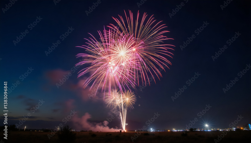 Spectacular Fireworks Display Against a Dark Sky: Vibrant Colors Light Up the Night. Spectacular Fireworks Display Against a Dark Sky: Vibrant Colors Light Up the Night.