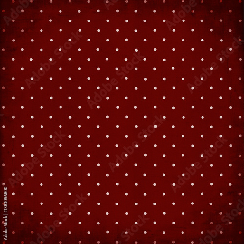 Seamless red polka dot pattern with small white dots on a rich textured background. Classic, elegant repeating design perfect for wallpaper, fabric prints, wrapping paper, packaging, festive project