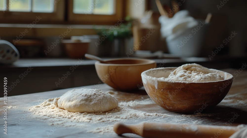 Fototapeta premium Rustic dough preparation in a kitchen