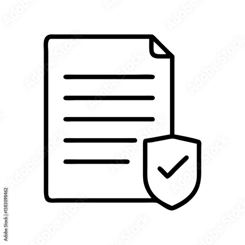 Secure document file with shield check mark icon for data protection and privacy compliance concept design