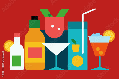 set of cocktails and drinks
