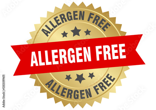 allergen free. allergen free round red and gold label isolated on transparent background