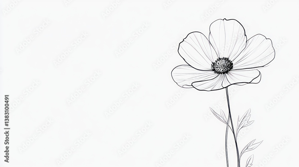Single flower on a white background, artistic rendering for botanical illustration Single flower on a white background, artistic rendering for botanical illustration