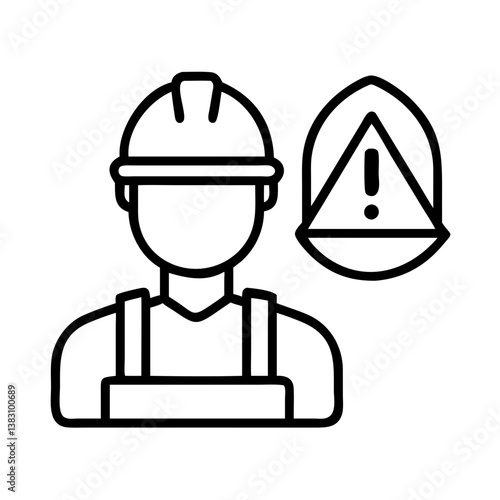 Construction worker safety warning icon vector illustration for industrial work and hazard awareness