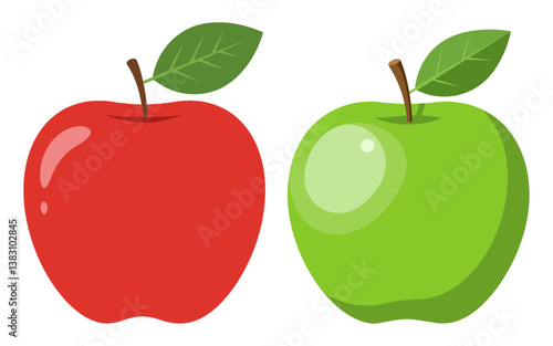 set of red and green apples with leaf vector illustration isolated