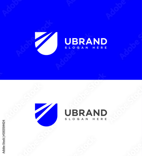 U Brand Logo Design Blue Shield, Letter U, Modern, Minimalist, Abstract, Business, Brand Identity, 