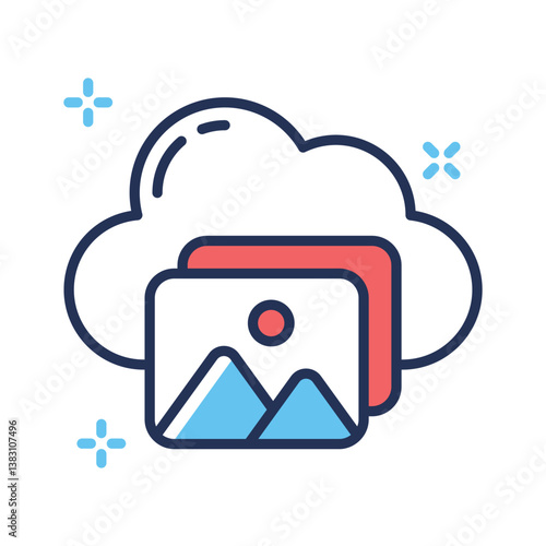 Linear style icon showing cloud content storage
