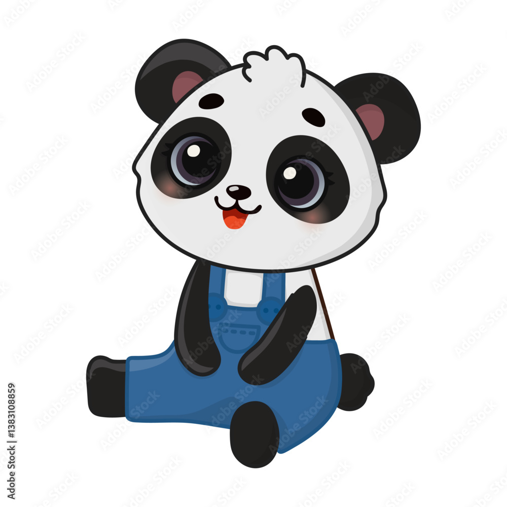 Naklejka premium Cute happy panda. Cartoon character for greeting card, invitation, stickers. Vector illustration. Isolated on white background