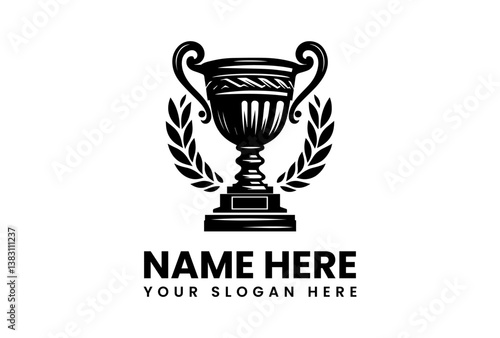 Bold Trophy Cup with Smaller Trophy and Laurel Graphic. Sports Award Design