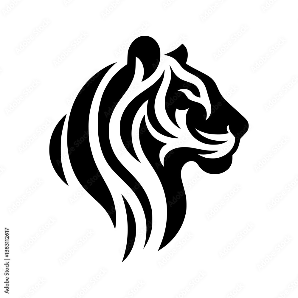 Fototapeta premium Black and white minimalist vector illustration of a tiger