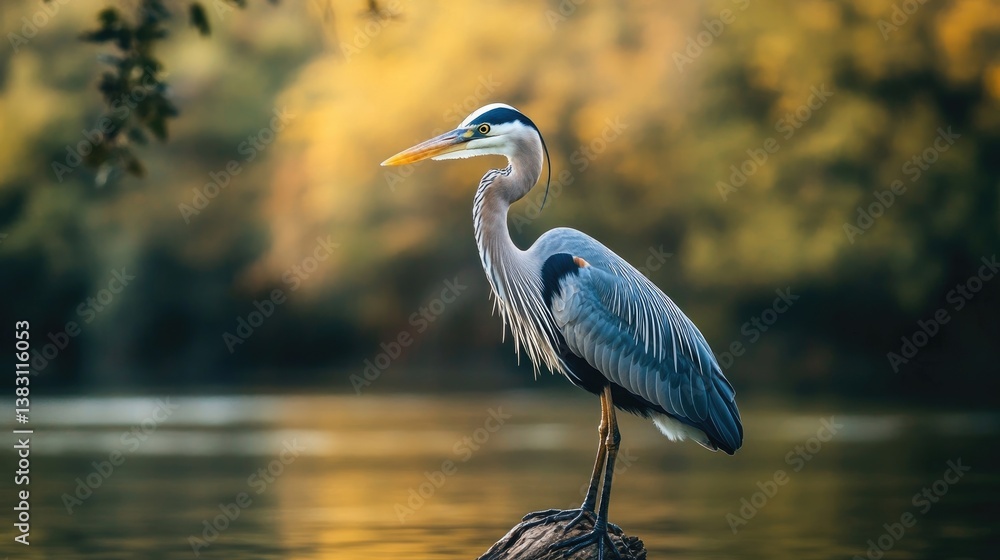 Naklejka premium Portrait of a great blue heron at a lake