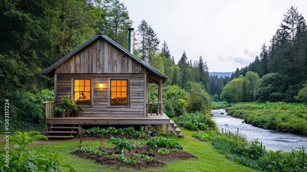 A rustic wooden cabin nestled by a serene river, surrounded by lush greenery and trees, creating a peaceful retreat in nature. A rustic wooden cabin nestled by a serene river, surrounded by lush greenery and trees, creating a peaceful retreat in nature.
